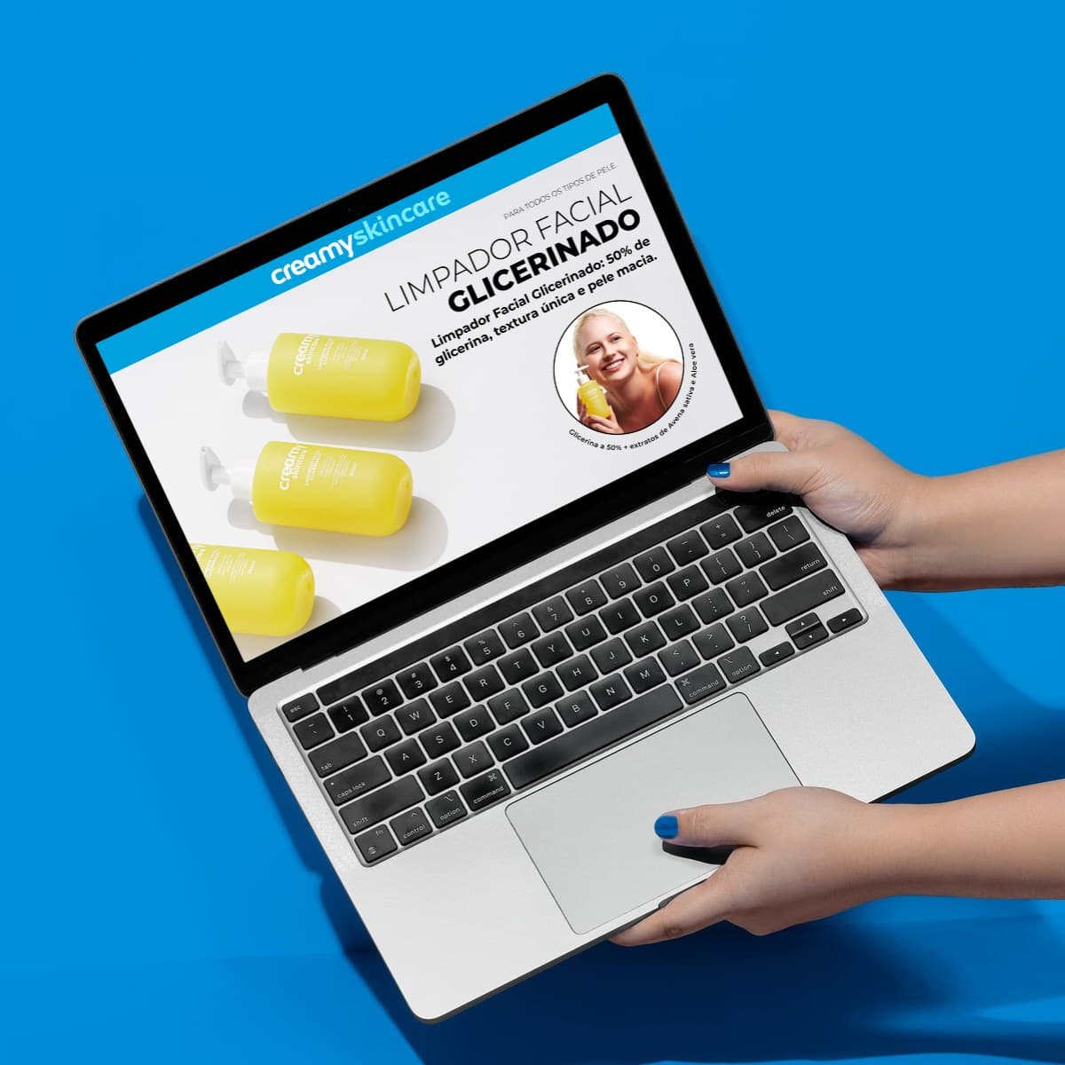 Creamy Skincare A+ Content brand banner shown on a laptop